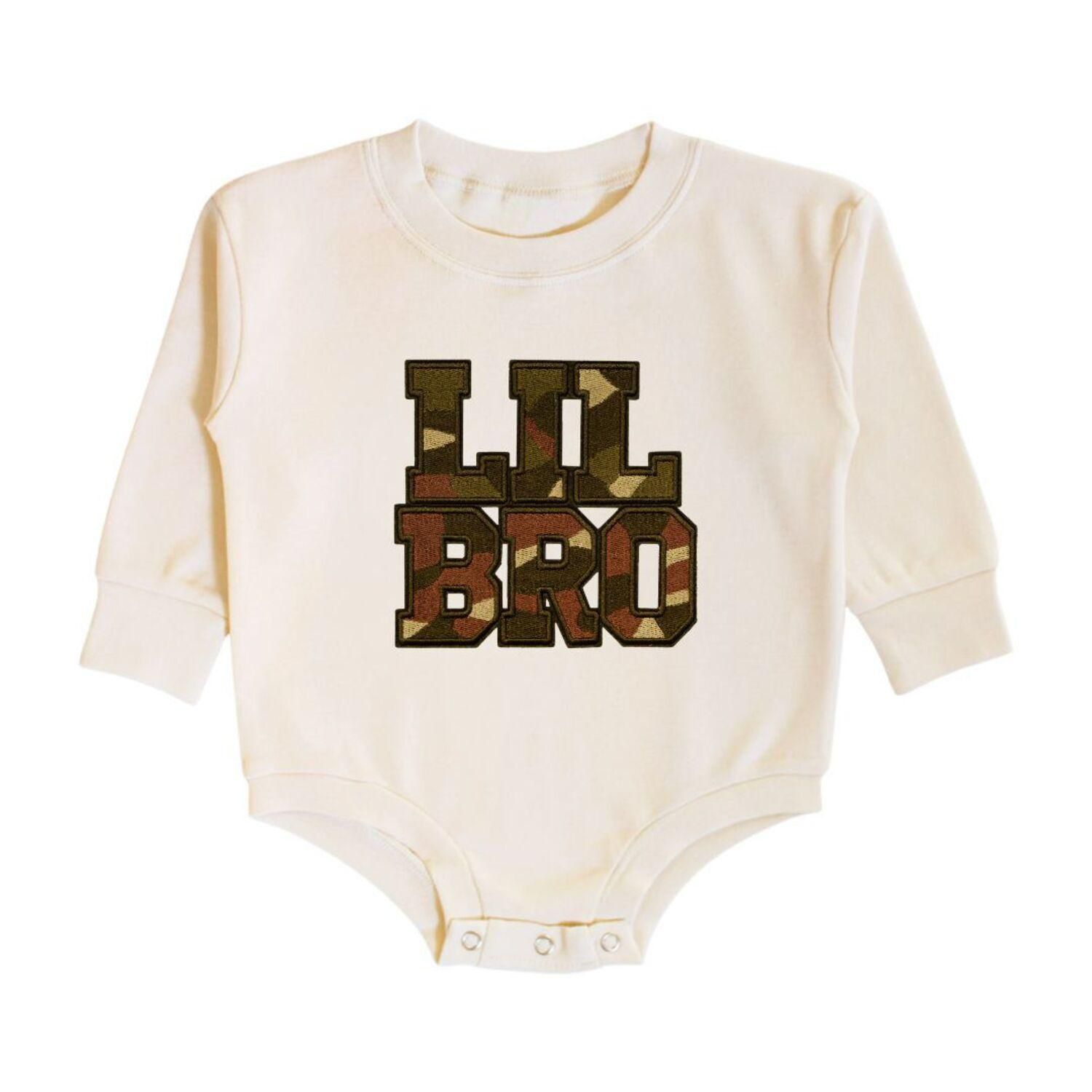 Baby Boys Lil Bro Camo Patch Long Sleeve Romper