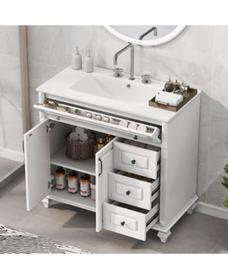 Solid Wood Vanity with Sink 3 Drawers 2 Doors Flip Drawer