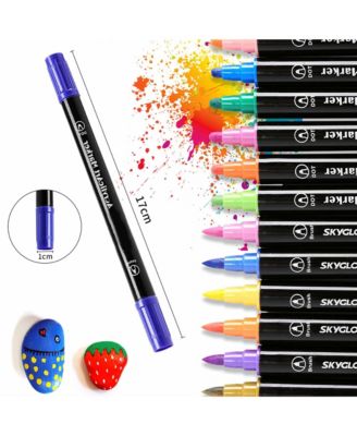 12 Colors Acrylic Marker Set, Double-Ended Opaque Color Pen for Rock Painting, Wood, Canvas and DIY Crafts Making
