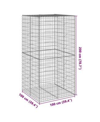 Gabion Basket Silver Galvanized Iron Wire 39.4 x 39.4 x 78.7 in
