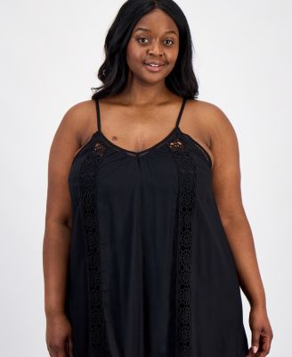 Plus Size Eyelet-Lace Spaghetti Swim Dress