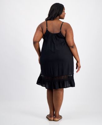 Plus Size Eyelet-Lace Spaghetti Swim Dress