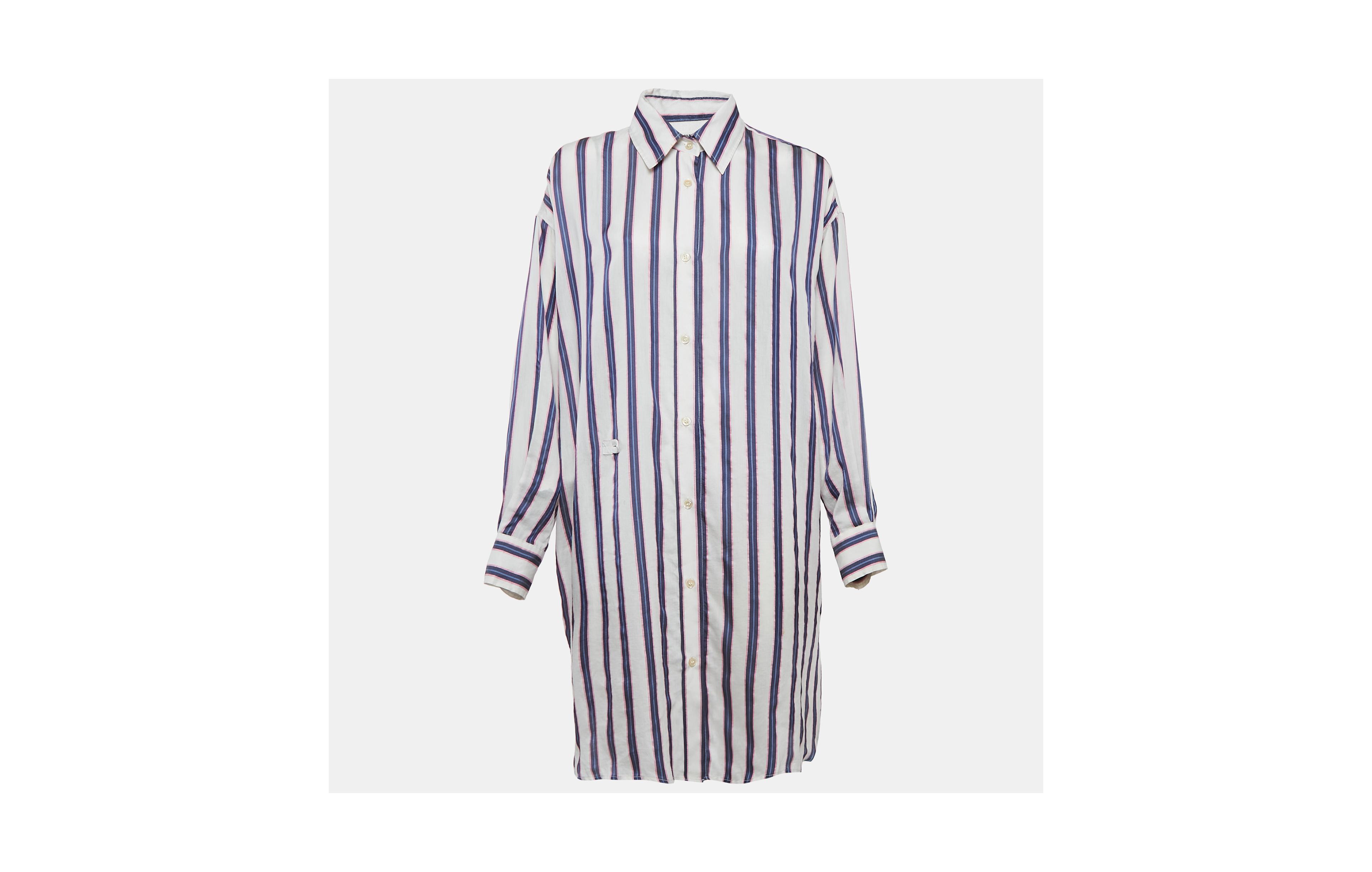 Pre-Owned Isabel Marant Women's Etoile White/blue Stripe Cotton Blend Seenli Dress