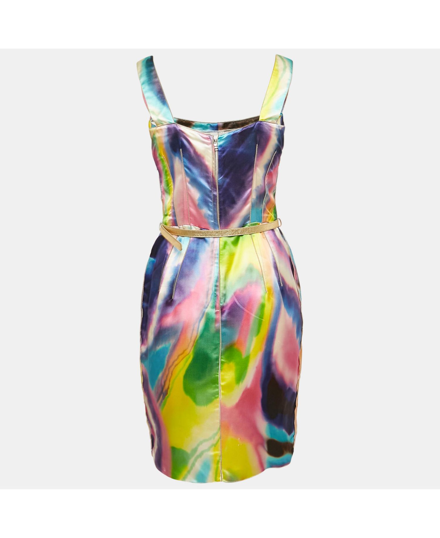 Women's Pre-Owned Dolce and Gabbana Multicolor Tie-Dye Print Satin Sheath Dress