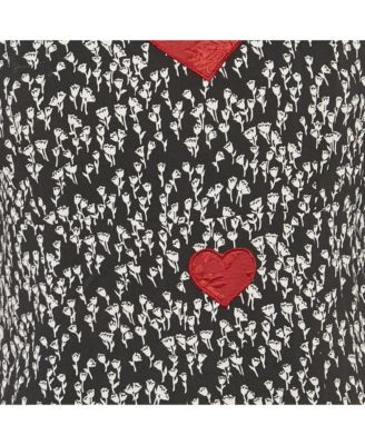 Women's Black Printed Heart Applique Crepe Mini Dress