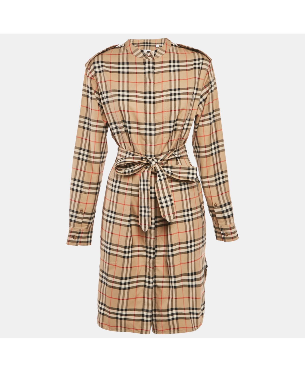 Pre-Owned Burberry Women's Beige Check Print Cotton Belted Short Dress