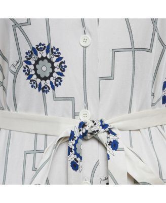 Women's Firenze White Printed Silk Short Dress