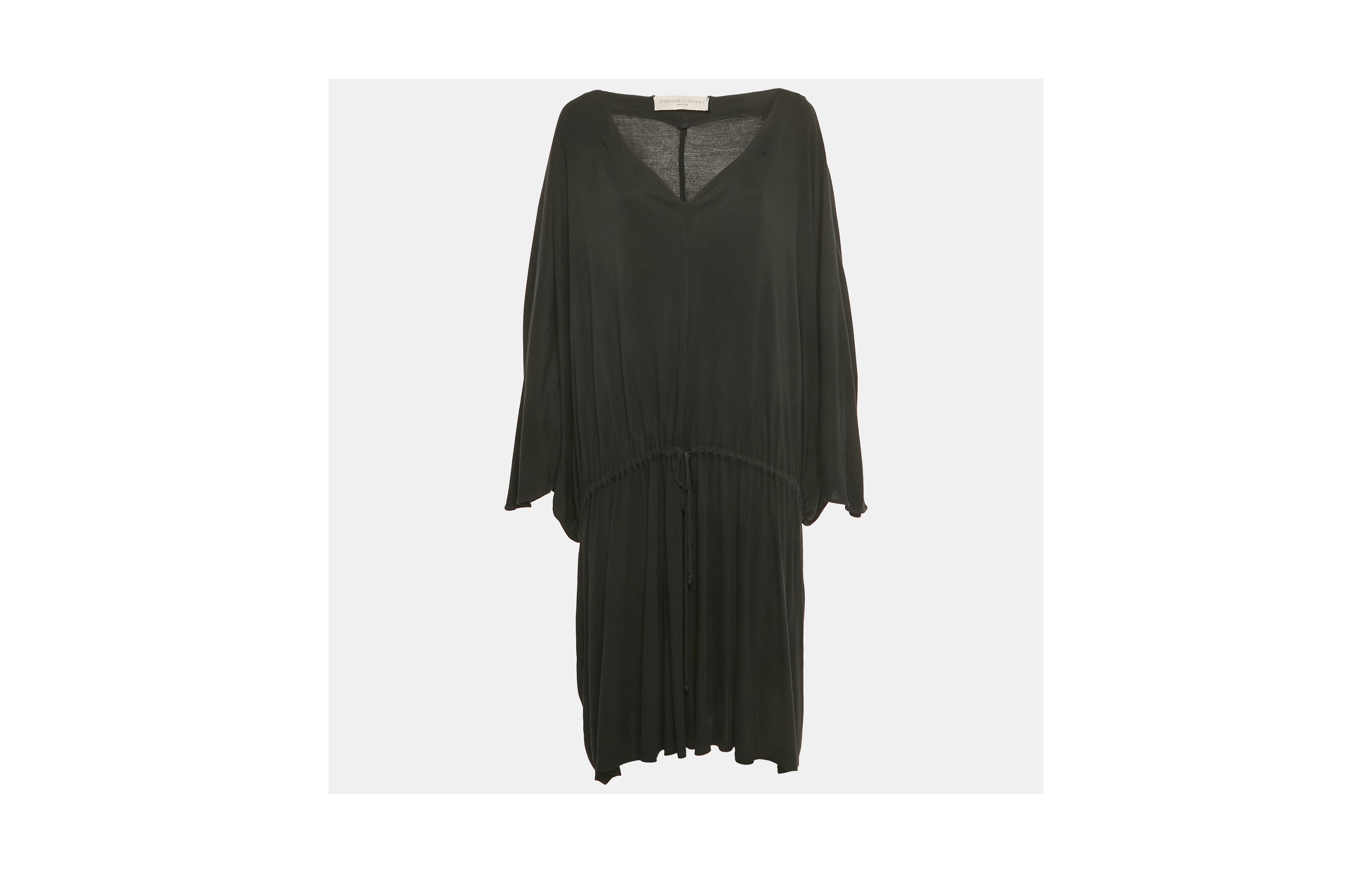 Pre-Owned Stella Mccartney Women's Black Jersey Plunge Neck Drawstring Midi Dress