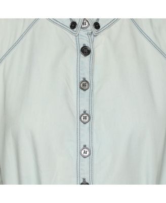 Women's Brit Washed Blue Cotton Belted Dress