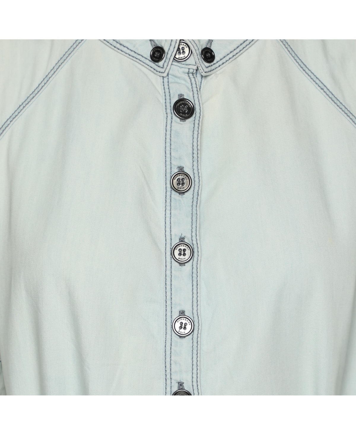 Pre-Owned Burberry Women's Brit Washed Blue Cotton Belted Dress