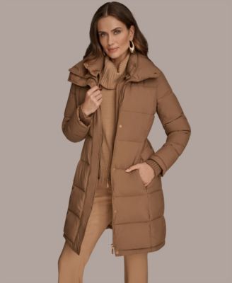 Women's Belted Bibbed Puffer Coat