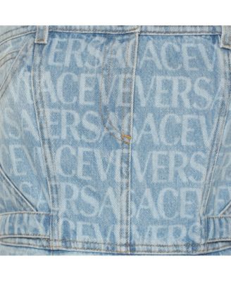 Women's Blue Logo Print Denim Strapless Mini Dress