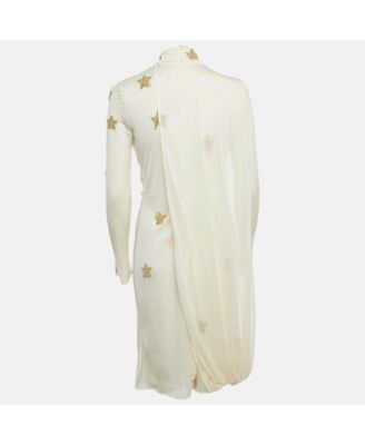 Women's Cream Star Embellished Jersey Draped Knee-Length Dress