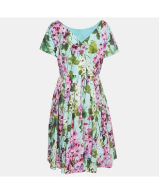 Women's Blue Floral Print Cotton Midi Dress