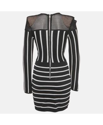 Women's Black Striped Knit And Mesh Mini Bodycon Dress