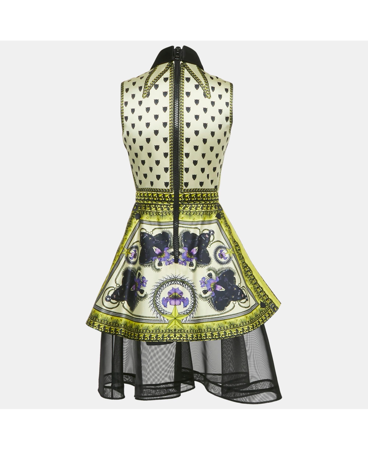 Pre-Owned Givenchy Women's Yellow Panther Print Satin Tulle Trim Short Dress