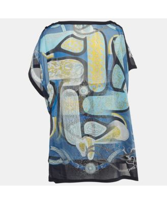 Women's Blue Printed Sheer Cotton Kaftan Mini Dress One