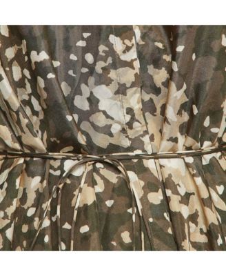 Women's Green Camouflage Print Silk Mini Dress