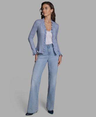 Women's V-Neck Ruffle Hem Cardigan Sweater