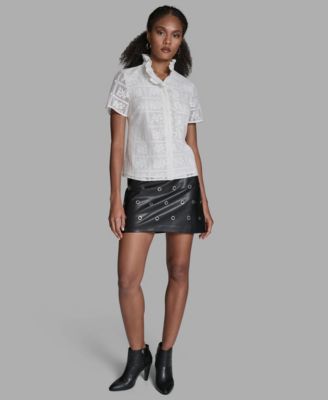 Women's Short-Sleeve Ruffle Front Top