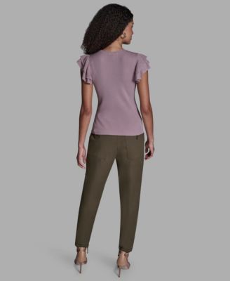 Women's Crewneck Ruffle Sleeve Sweater Top