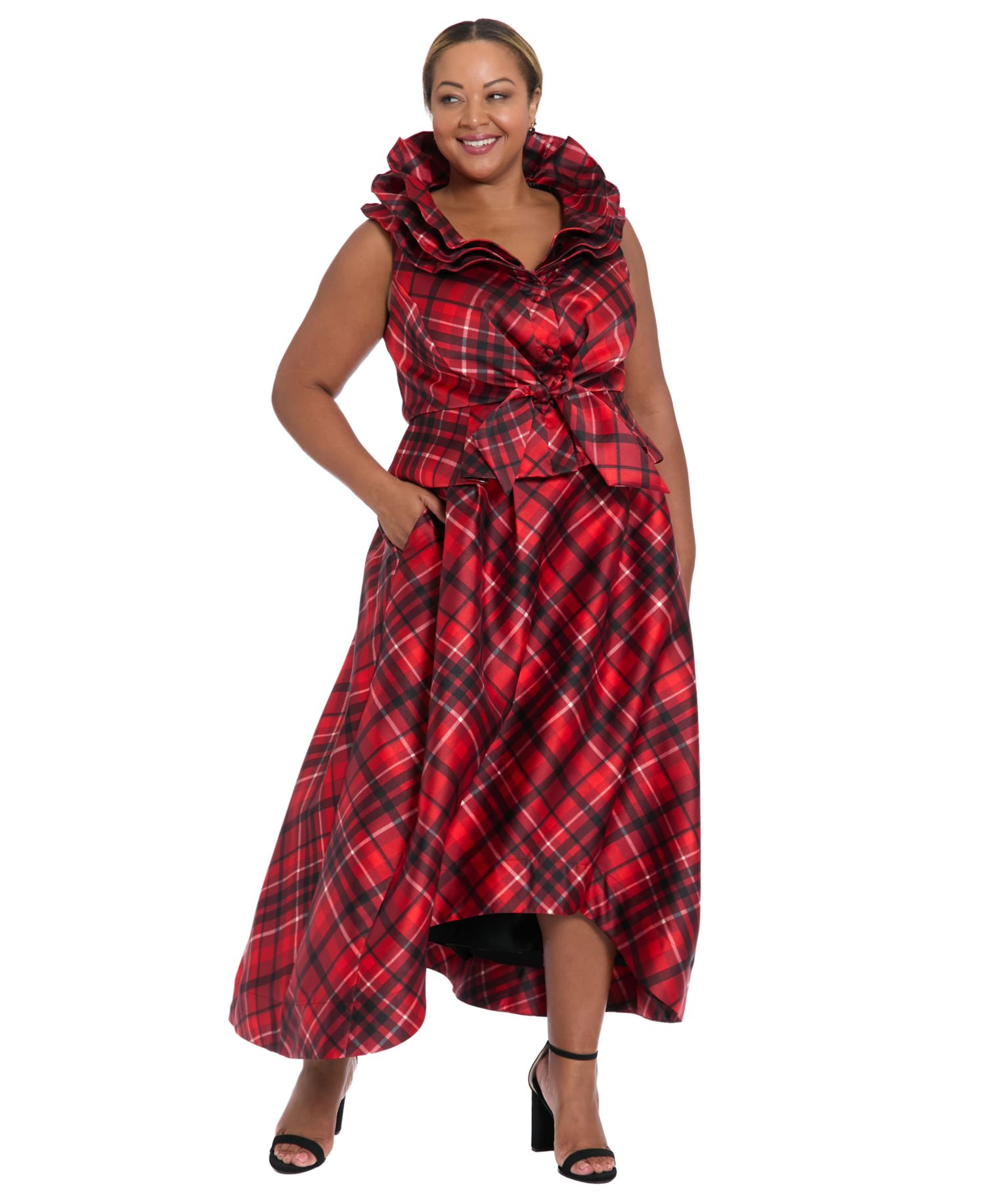 Plus Size High Low Plaid Ballgown Skirt