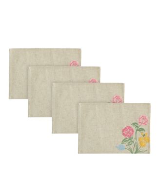 Embroidered Blushing Rose Placemats, Set of 4