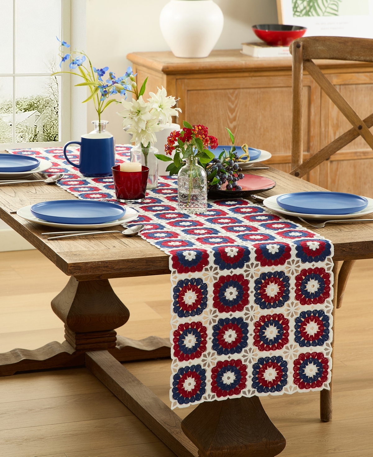 Elrene Crochet Patriotic Fireworks Table Runner, 14" x 70"