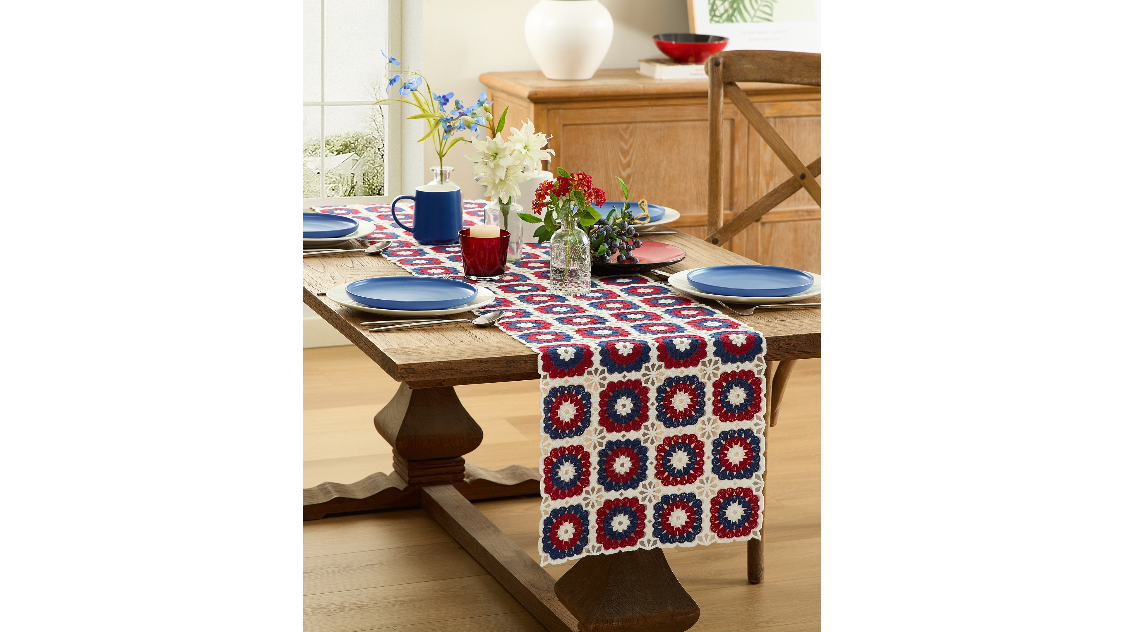 Elrene Crochet Patriotic Fireworks Table Runner, 14" x 70"