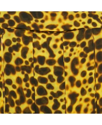 Women's Yellow Leopard Print Silk Pleated Top