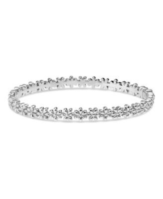 Daisy Flower Eternity Bangle Bracelet in Rhodium Plated Sterling , Size .