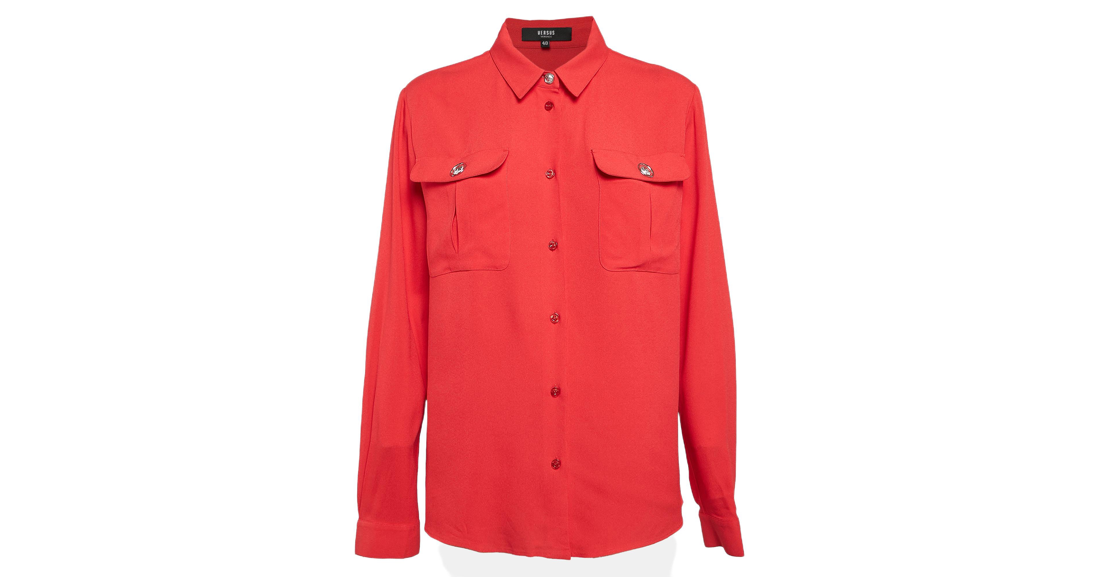 Pre-Owned Versace Women's Pre-Owned Versus Versace Red Crepe Button Front Shirt