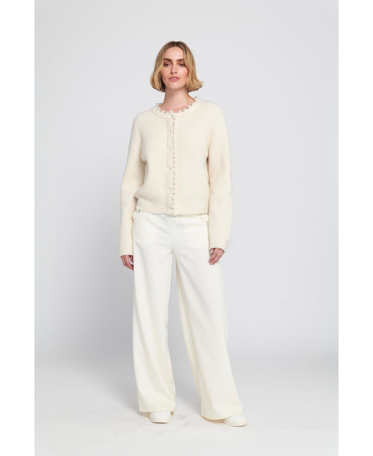 Women's Beaded Cardigan Cable Knit Sweater