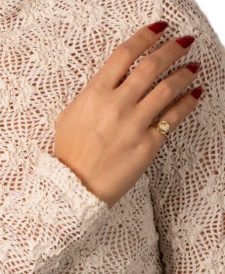 Cubic Zirconia Gold Plated Evil Eye Signet Pinky Ring