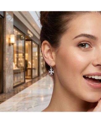 Pave CZ Dangle Chandelier Earrings with Masonic Knight Templar Cross Charms Silver