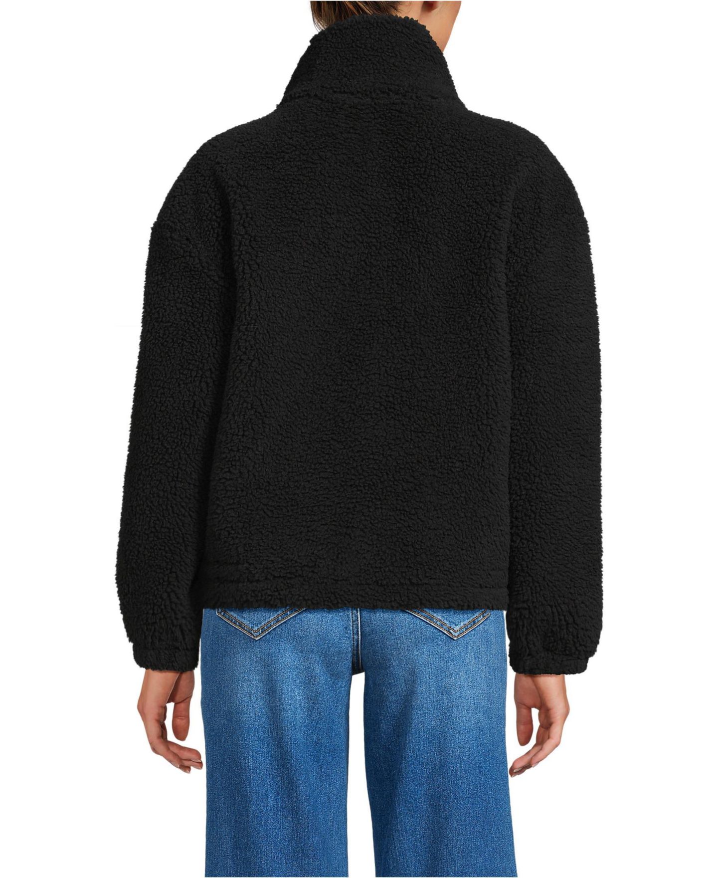 Женская куртка Lands' End Faux Shearling Zip Front Fleece, цвет: Чёрный — фото 2