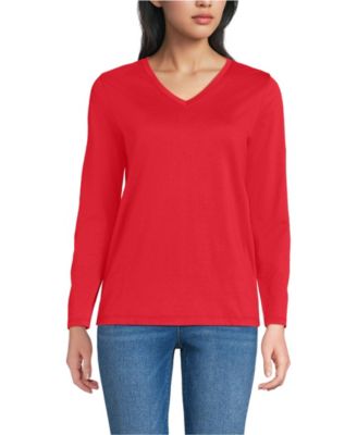 Women's Tall Supima Cotton Long Sleeve V-Neck T-Shirt