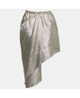 Women's Gold Lurex Gathered Brynn Asymmetrical Skirt