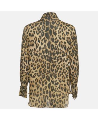 Women's Brown Leopard Print Crepe Button Front Shirt