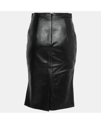 Women's Black Leather Step-Through Pencil Skirt