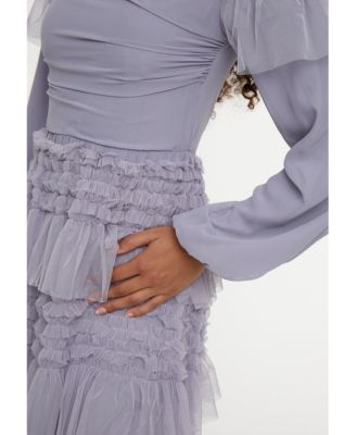 Women's Modest Ruffle Dress Maxi With Abstract Print