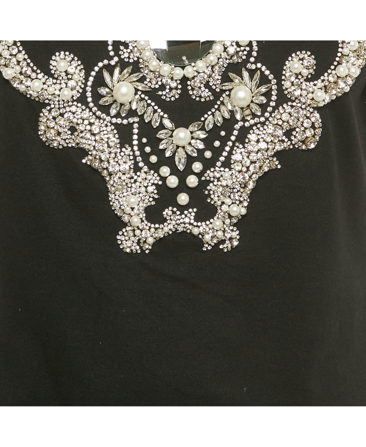Pre-Owned Balmain Women's Pearl And Crystal Detail Jersey Crewneck T-Shirt
