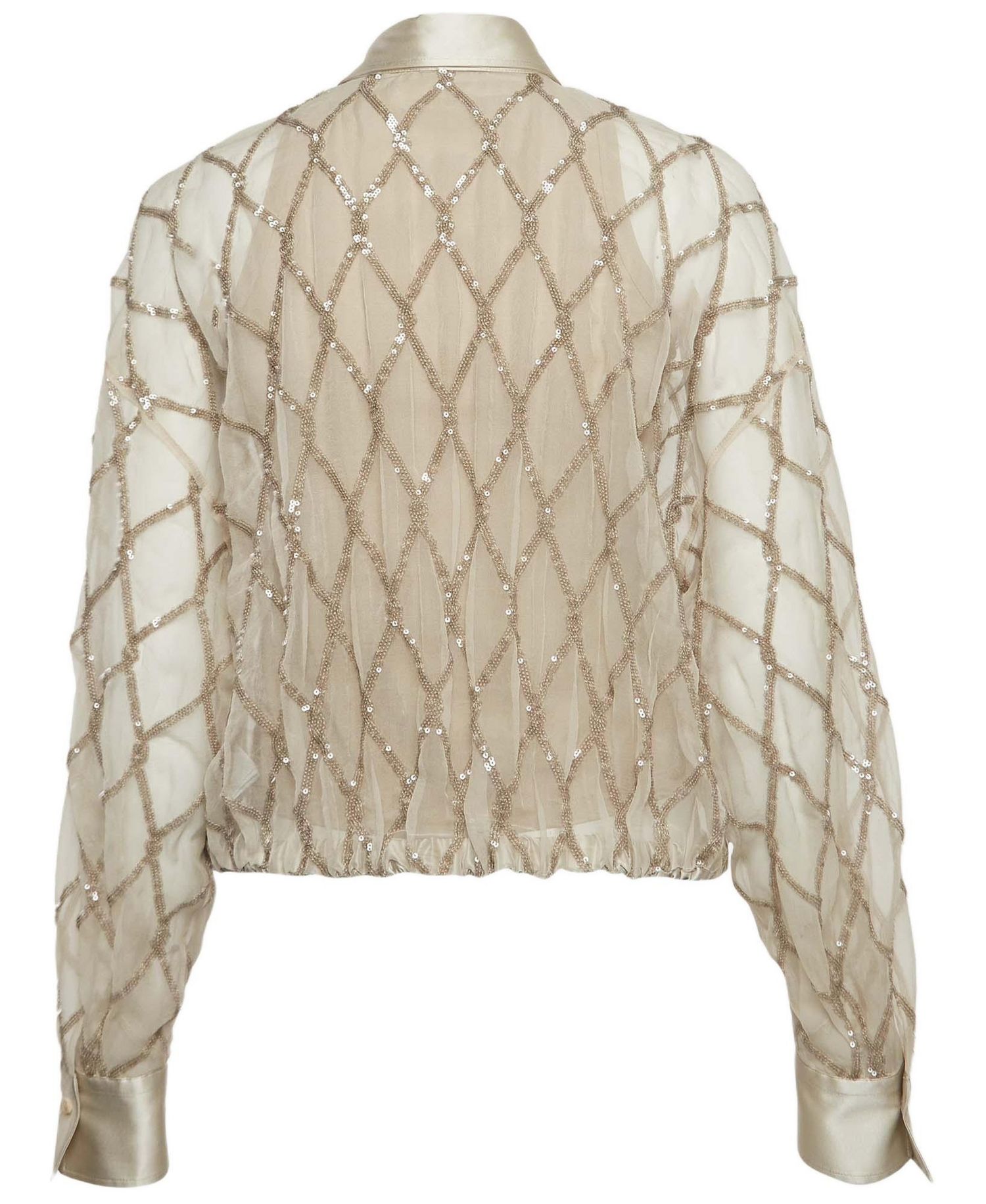 Women's Beige Argyle Sequined Silk Shirt