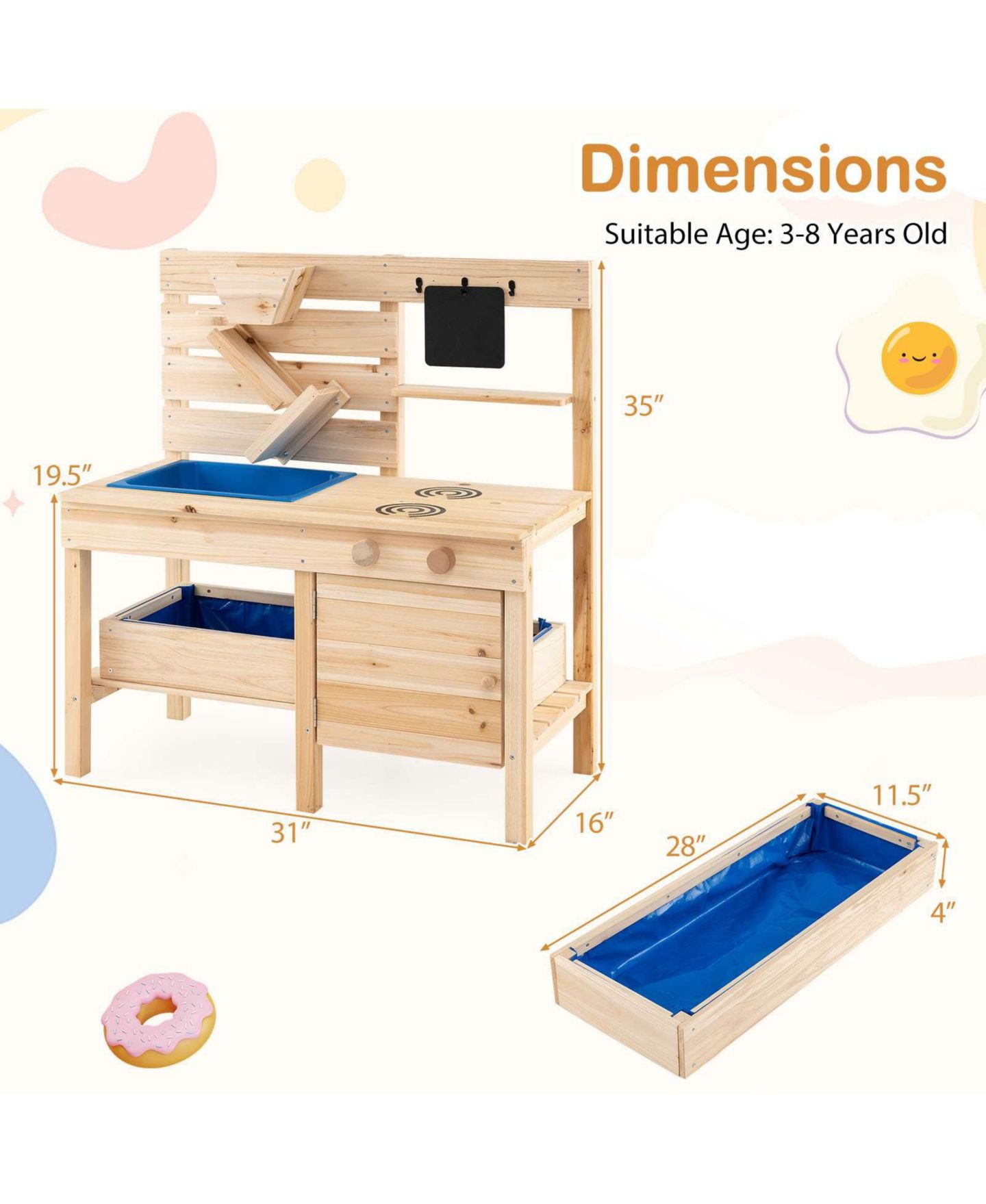 Детская игрушка Costway Detachable-Sandbox Outdoor Mud Kitchen, 3–8 лет, цвет: Натуральный — фото 2