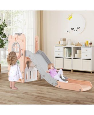 6 in 1 L-shaped Toddle Slide for Toddlers Age 1-3 Baby Slide with Basketball Hoop