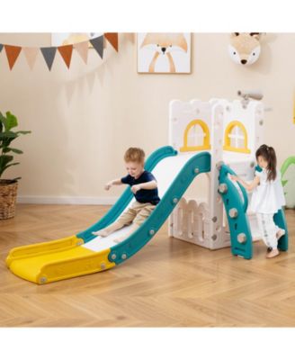 6 in 1 L-shaped Toddle Slide for Toddlers Age 1-3 Baby Slide with Basketball Hoop