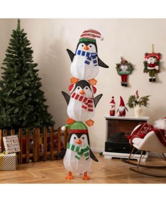Lighted Penguins Decoration Set of 3 with 156 Warm White Lights Cute Hats & Scarves