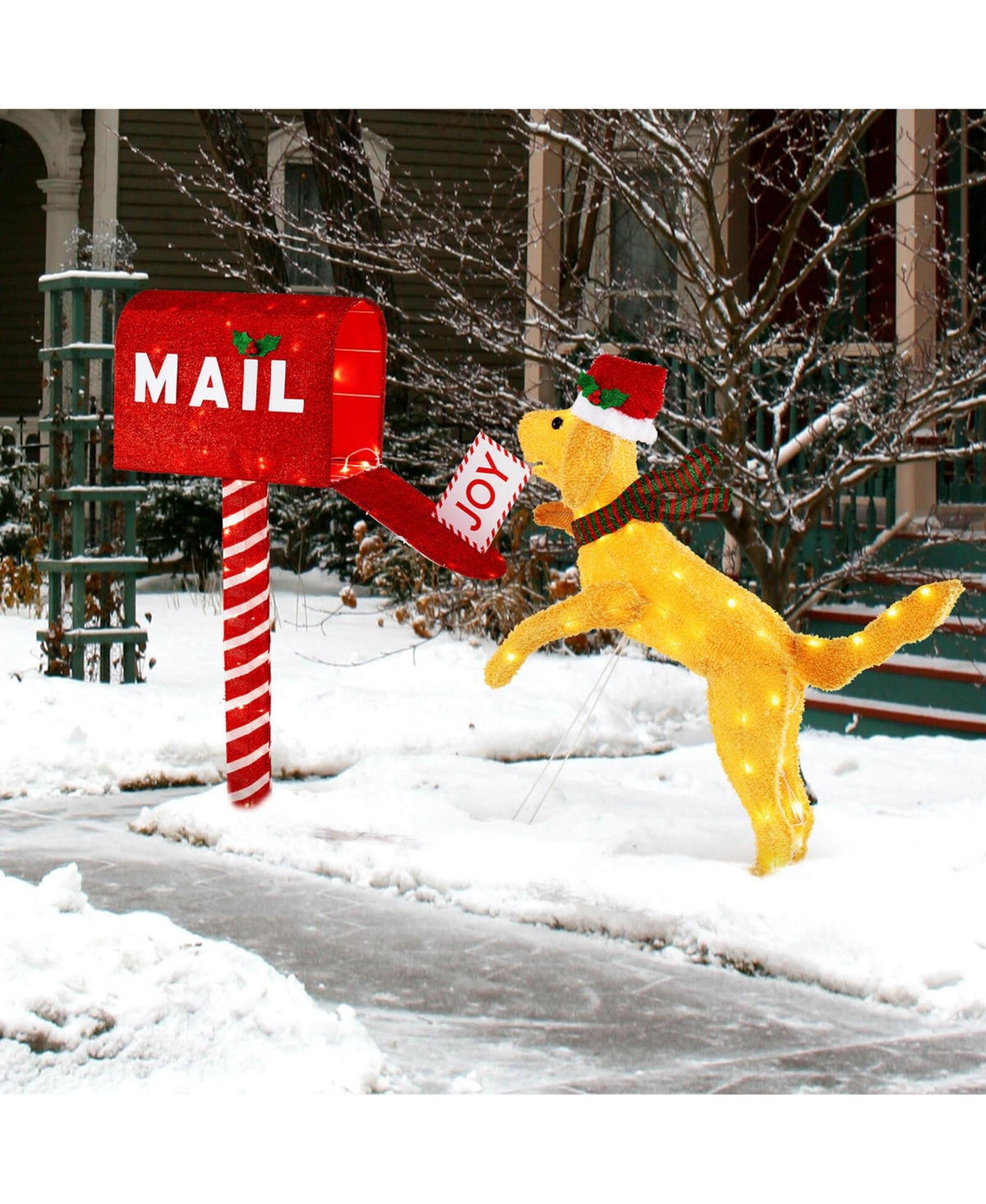 Costway 3.5 Ft Lighted Dachshund Climbing Mailbox Pre-Lit Christmas Holiday Decoration