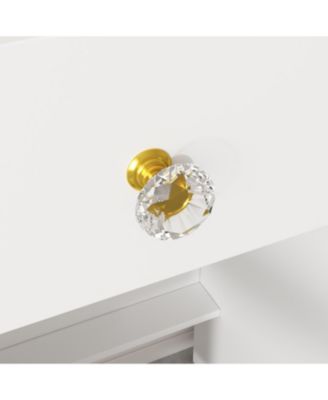 9-Drawer Vanity with 3 Color LED Mirror, Tempered Glass Countertop,Crystal Handle, Makeup Table,Chest