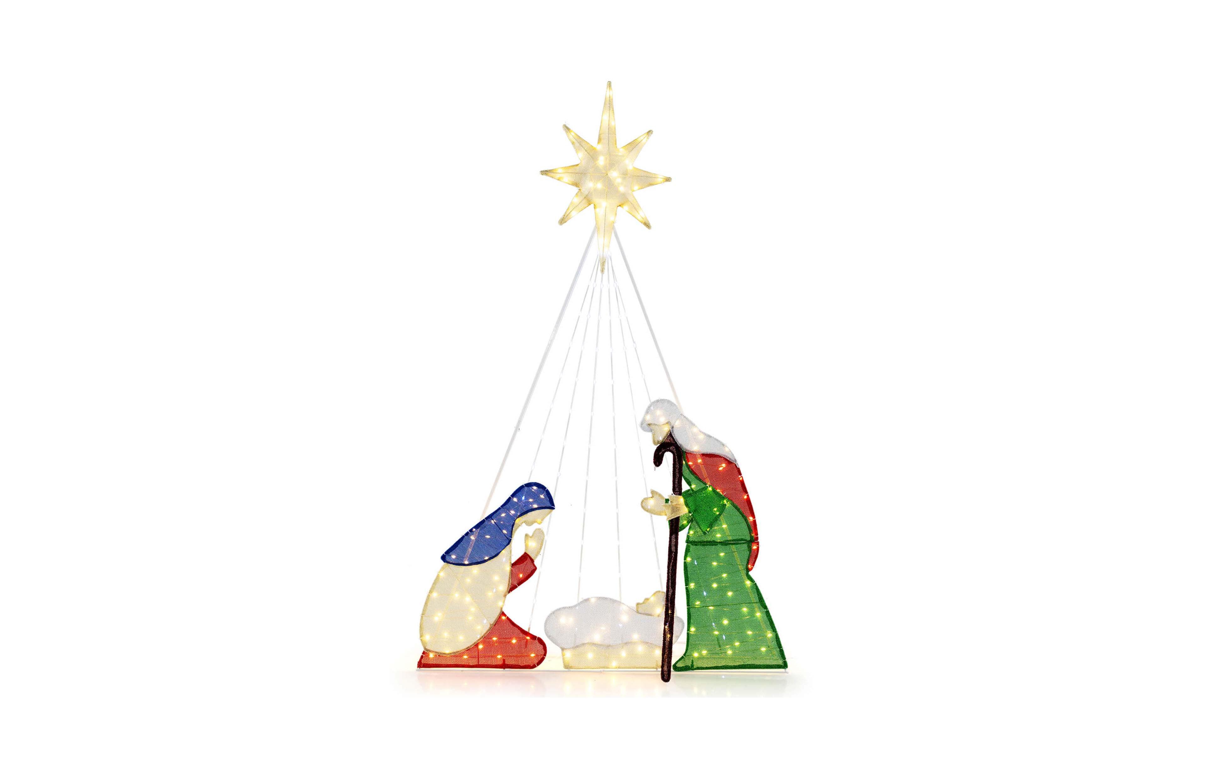 Costway 6 Ft Lighted Nativity Scene with 240 Led Lights Zip Ties & Ground Stakes